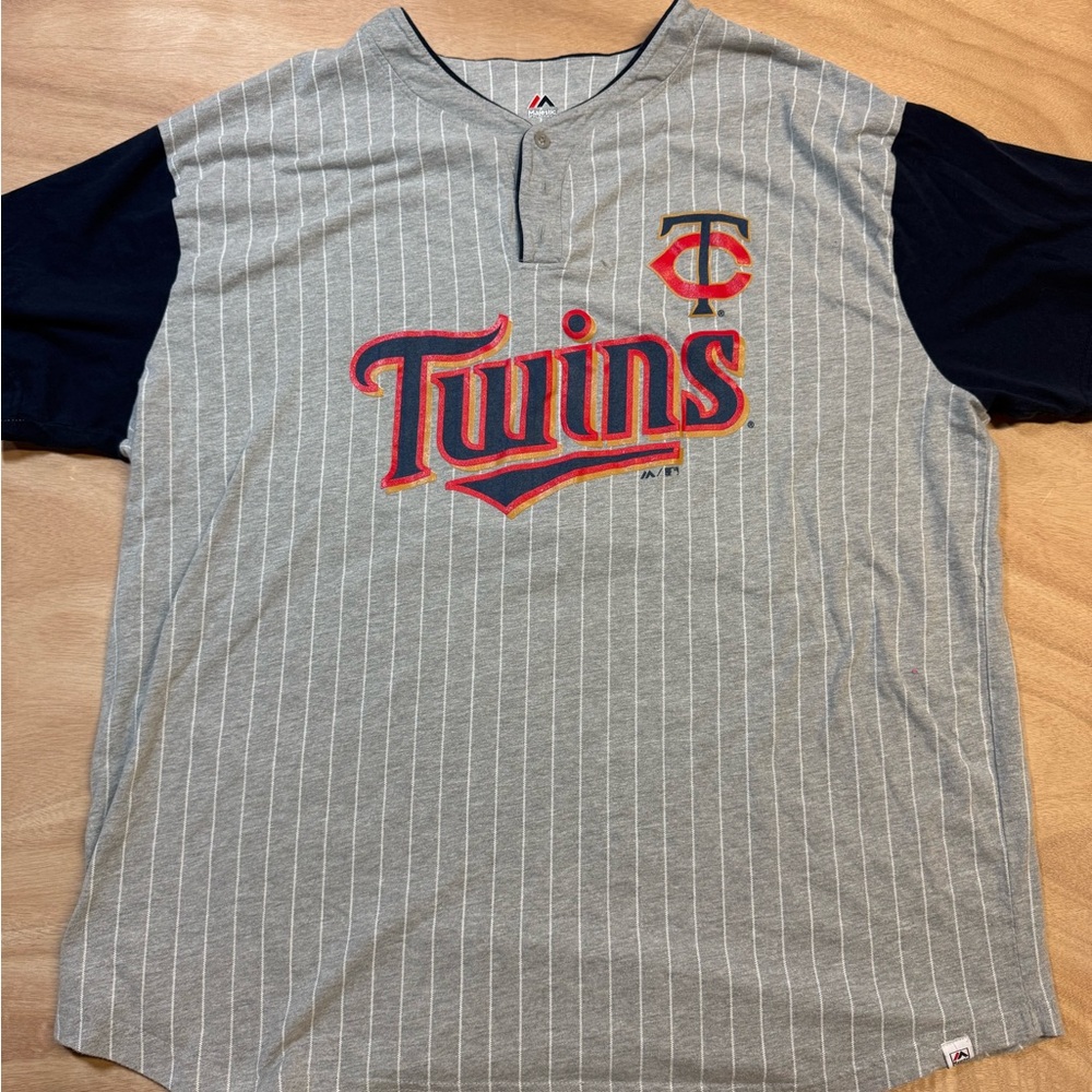 Majestic Gray and Navy Striped Jersey